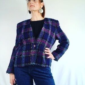 Vintage Jewel Tone Boucle Tweed Wool Blazer